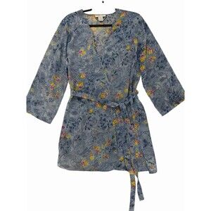 Morgan Taylor Floral Wrap‎ Robe Blue Kimono Lingerie Size S Vintage